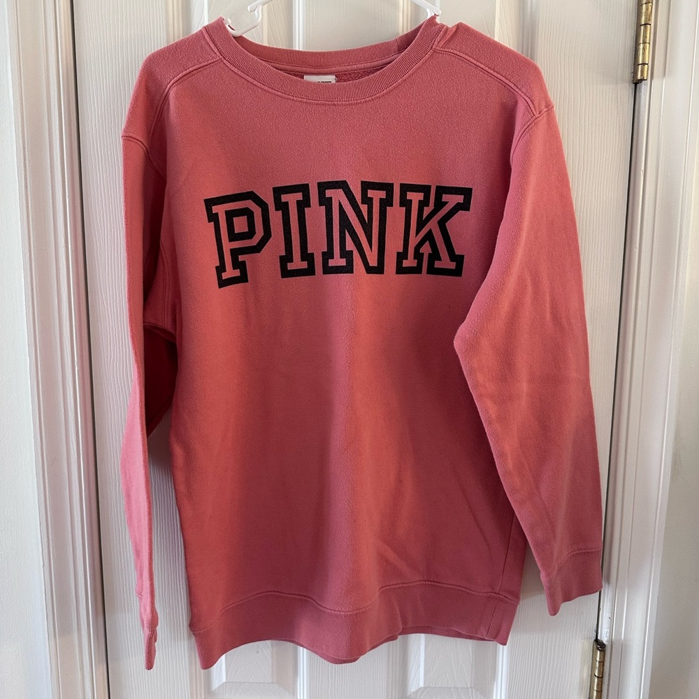 Victoria’s Secret PINK Coral Crewneck Sweatshirt Logo Pullover Size Small